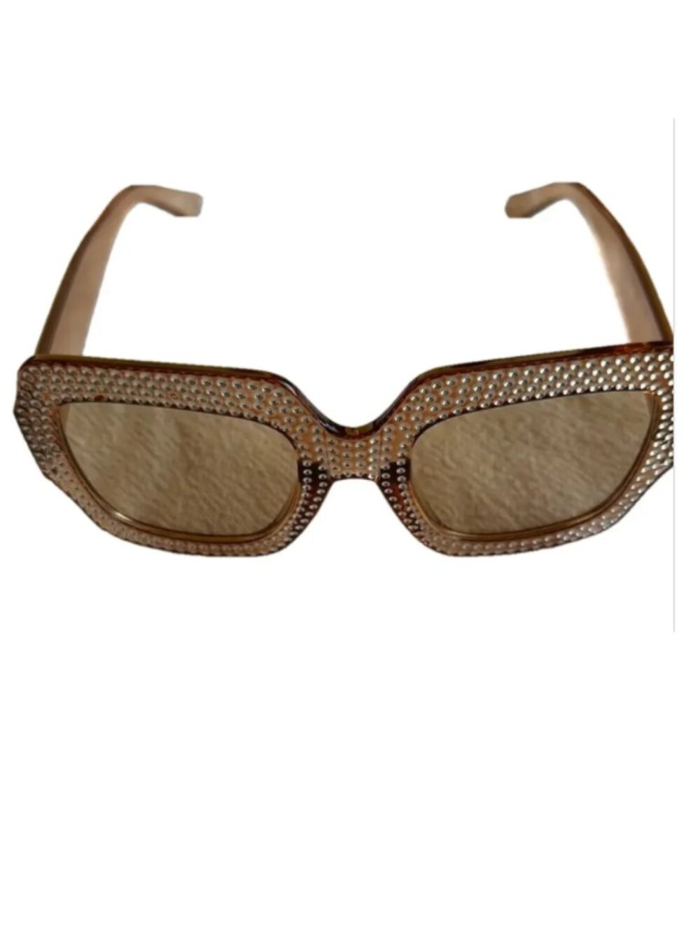 NEW CHIC Rhinestone-Studded Square Sunglasses Brown